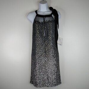 Badgley Mischka Platinum Sequined Halter Dress Size XS. NWT